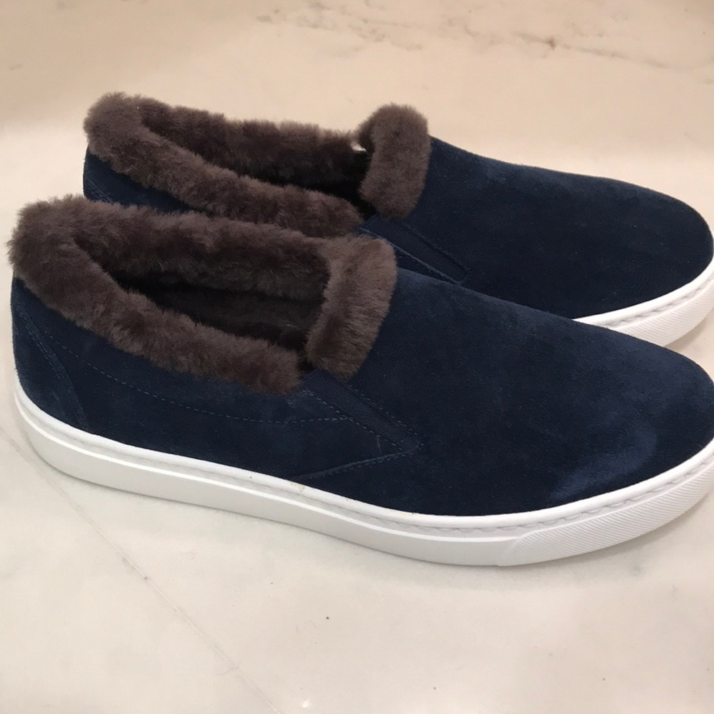 New M Gemi fur lined navy suede slip on sneakers